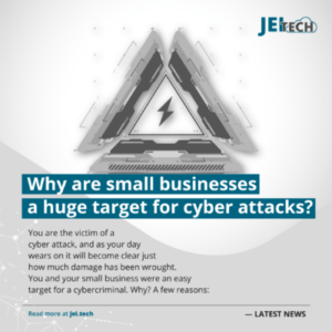 Warning sign, with the writing "Why are small businesses a huge target for cyber attacks?"